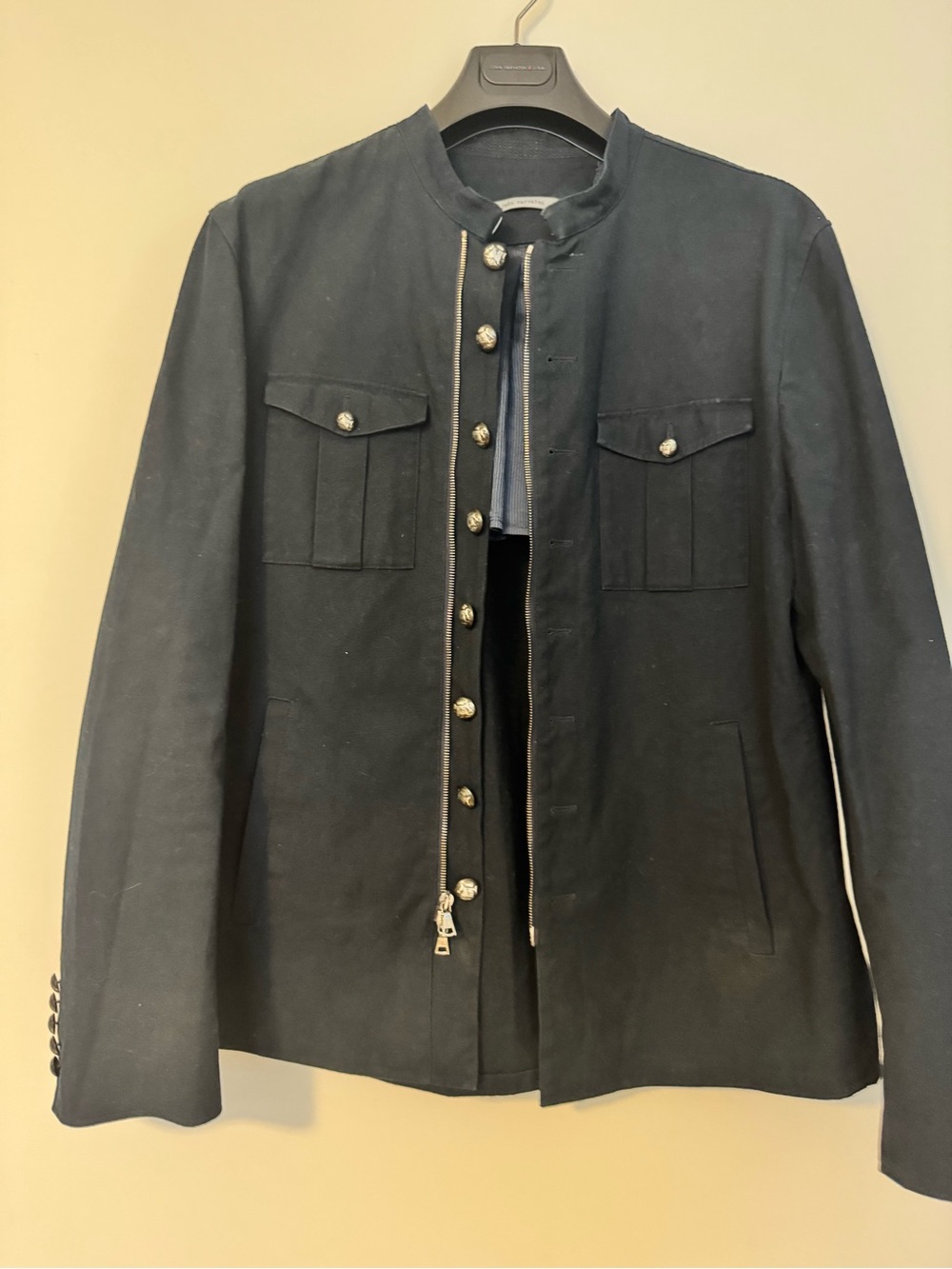 John Varvatos Black Military-Inspired Button Front Jacket